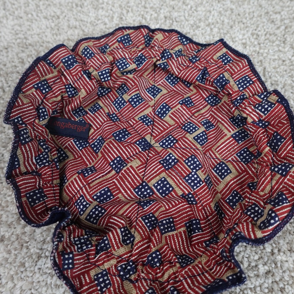 Longaberger 2004 Dresden Basket Set Patriotic Flag Liner Lid Protector Red Blue - Picture 8 of 13
